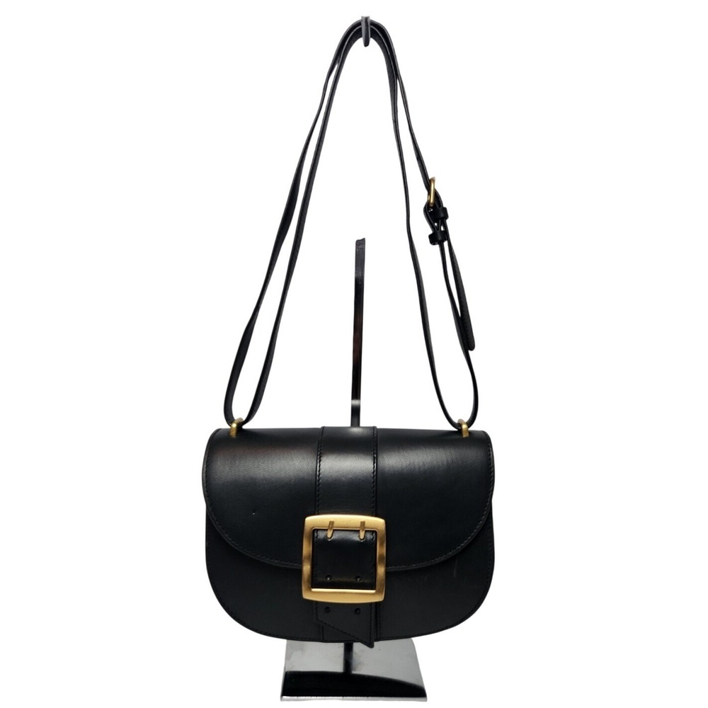 Vince Camuto Black Leather Saddle Crossbody Bag Gold Buckle Made in Spain Preppy